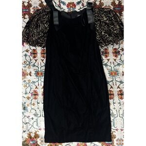 Vintage Women's 10 Jessica Howard Dress Puffy Sleeve Black Velour Sheath Black